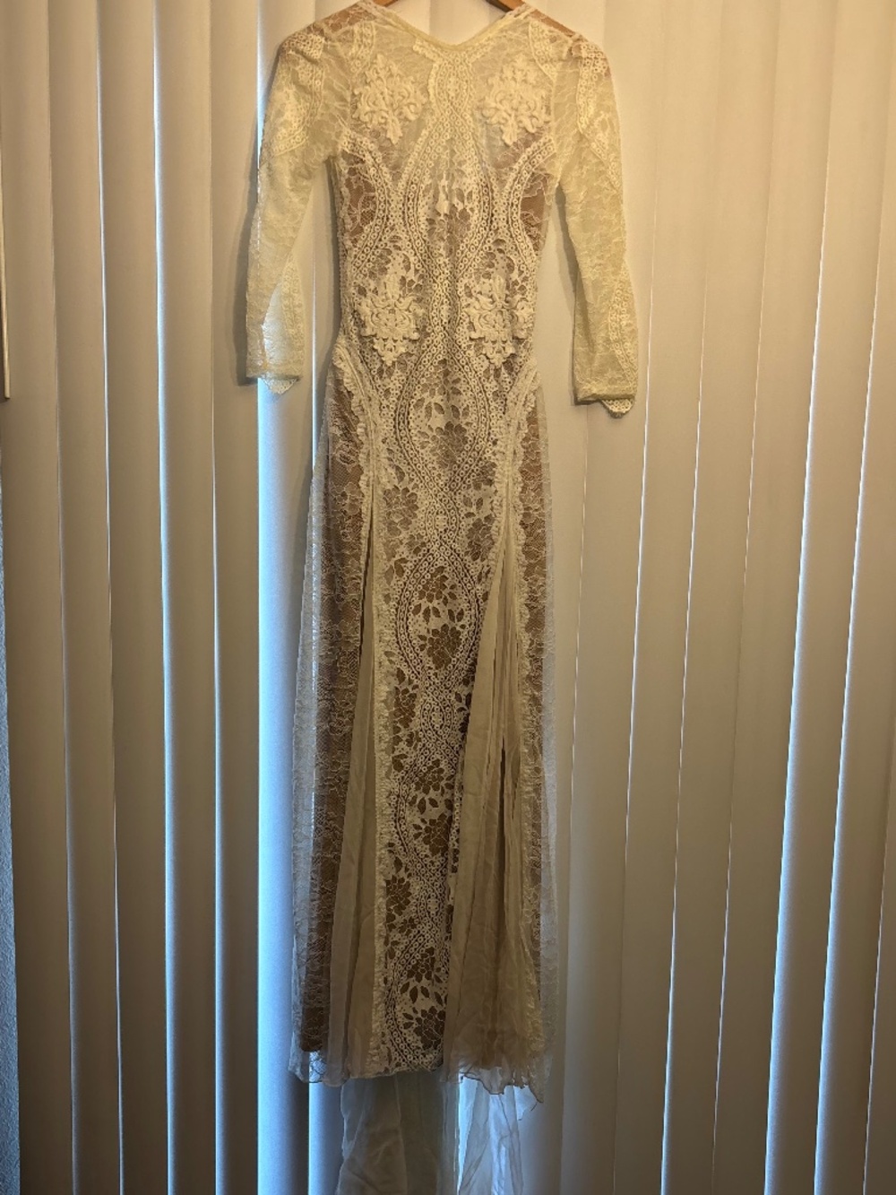Grace Loves Lace long sleeve lace wedding dress, open back, size approx. 4